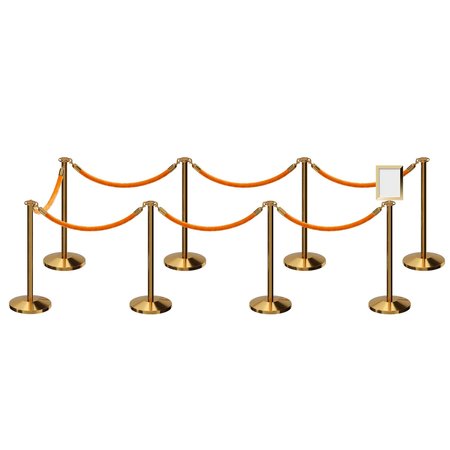 MONTOUR LINE Stanchion Post & Rope Kit Pol.Brass, 8FlatTop 7Gold Rope 8.5x11V Sign C-Kit-7-PB-FL-1-Tapped-1-8511-V-7-PVR-GD-PB